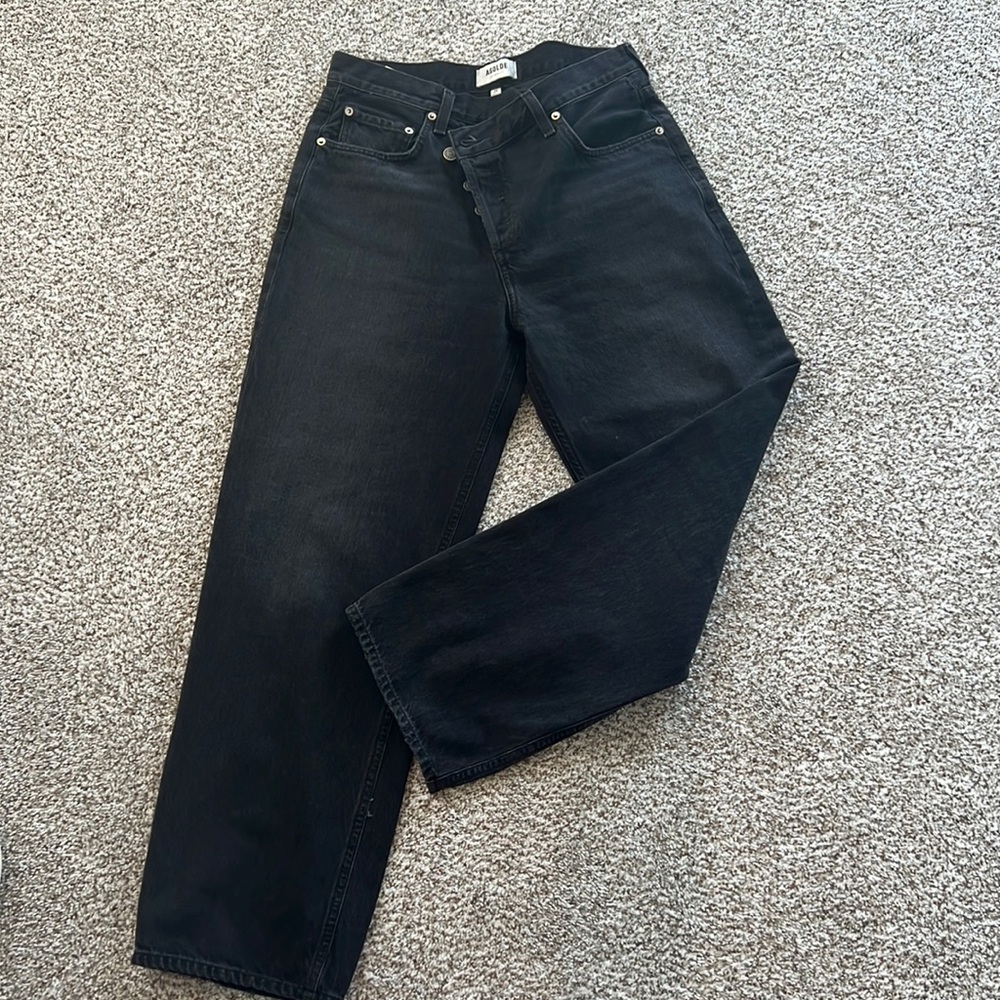 Black agolde jeans size 8 criss cross baggy